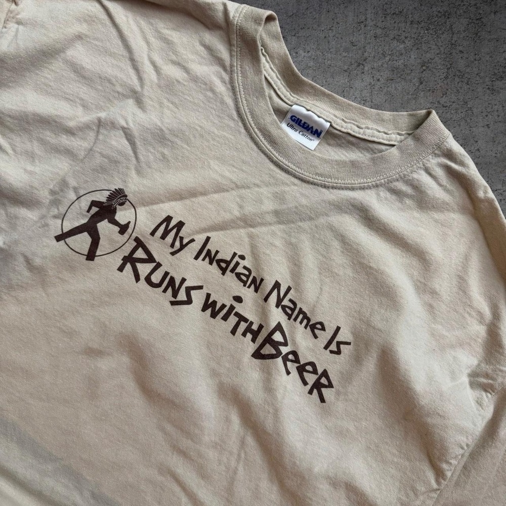 Vintage 2000's My Indian Name Is Runs With Beer T-Shirt Size XL Funny